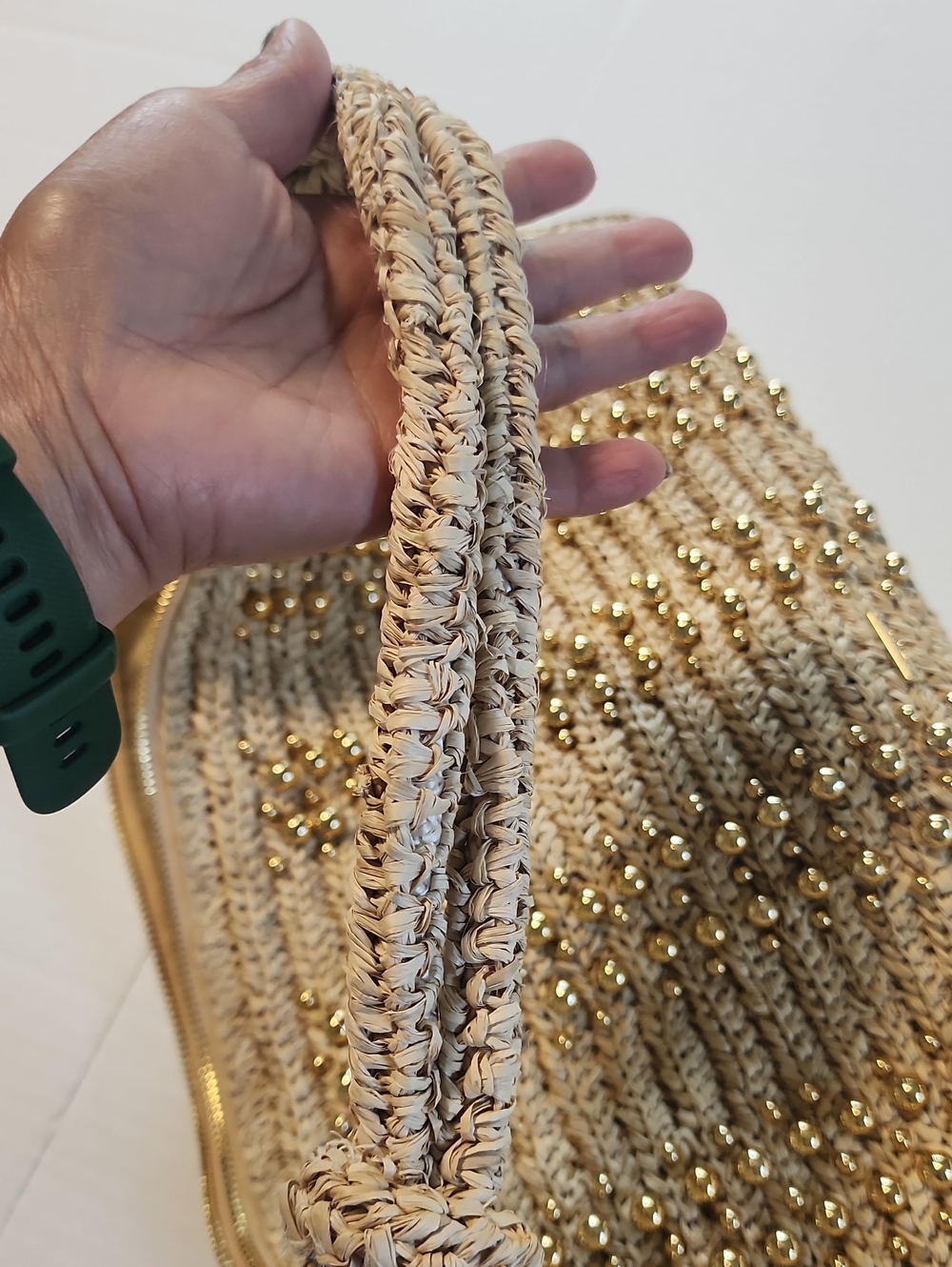 Cult Gaia Raffia Gold Beaded Woven Shoulder Bag - Picture 15 of 17